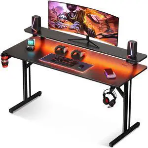 47 Inch Gaming Desk with LED Lights, Computer Desk Gaming Table with Monitor Shelf, Gamer Desk with Carbon Fiber Texture, Kids Boys Desk Gift for Men 47 Inch Gaming Desk with LED Lights, Computer Desk Gaming Table with Monitor Shelf, Gamer Desk with Carbon Fiber Texture, Kids Boys Desk Gift for Men