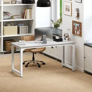Large Office Desk for Home Office, Large 63 Computer Desk Table, Wide Writing Study Desk for 2 Person, Metal Sturdy Frame Thicker Steel Legs,Warm White Large Office Desk for Home Office, Large 63 Computer Desk Table, Wide Writing Study Desk for 2 Person, Metal Sturdy Frame Thicker Steel Legs,Warm White