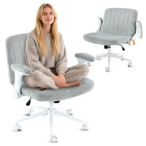 Criss Cross Chair with Adjustable Flip-Up Arms,Cross Legged Chair with Wheels, Extra Wide Office Chair,Cozy Desk Chair for Home Office, Vanity, Apartment,Chenille Velvet,Light Blue-Green Criss Cross Chair with Adjustable Flip-Up Arms,Cross Legged Chair with Wheels, Extra Wide Office Chair,Cozy Desk Chair for Home Office, Vanity, Apartment,Chenille Velvet,Light Blue-Green