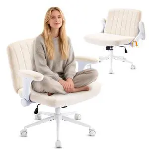 Criss Cross Chair with Adjustable Flip-Up Arms,Cross Legged Chair with Wheels, Extra Wide Office Chair,Cozy Desk Chair for Home Office, Vanity, Apartment,Chenille Velvet,Beige Criss Cross Chair with Adjustable Flip-Up Arms,Cross Legged Chair with Wheels, Extra Wide Office Chair,Cozy Desk Chair for Home Office, Vanity, Apartment,Chenille Velvet,Beige