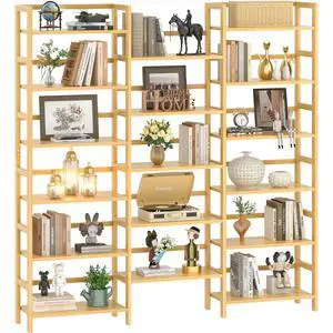 Bamboo Bookshelf, 71 Tall Triple Wide Bookcase with 17 Open Storage Shelves, 6-Tier Etagere with Back Rails, Large Display Shelf for Books, Plants, Home Office, Living Room, Max Load 748LBS Bamboo Bookshelf, 71 Tall Triple Wide Bookcase with 17 Open Storage Shelves, 6-Tier Etagere with Back Rails, Large Display Shelf for Books, Plants, Home Office, Living Room, Max Load 748LBS