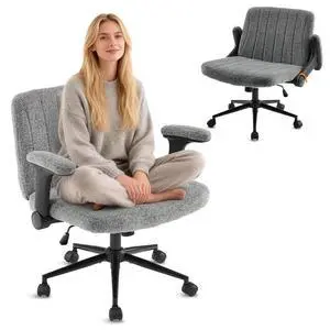 Criss Cross Chair with Adjustable Flip-Up Arms,Cross Legged Chair with Wheels, Extra Wide Office Chair,Cozy Desk Chair for Home Office, Vanity, Apartment,Chenille Velvet,Grey Criss Cross Chair with Adjustable Flip-Up Arms,Cross Legged Chair with Wheels, Extra Wide Office Chair,Cozy Desk Chair for Home Office, Vanity, Apartment,Chenille Velvet,Grey
