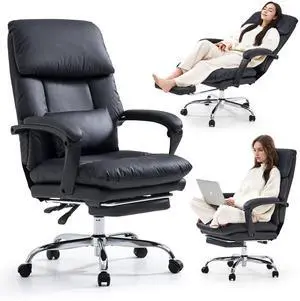 Office Chair with Foot Rest Executive Office Chair, PU Leather, Black | Ergonomic Reclining Office Chair High Back Comfy Swivel Computer Desk Chairs with Wheels and Lumbar Support for Home Office Office Chair with Foot Rest Executive Office Chair, PU Leather, Black | Ergonomic Reclining Office Chair High Back Comfy Swivel Computer Desk Chairs with Wheels and Lumbar Support for Home Office