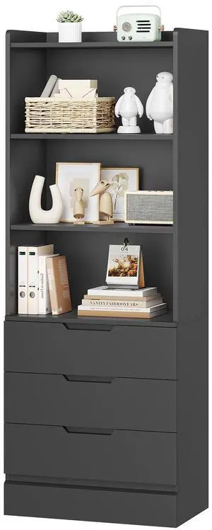 Bookcase with 3 Drawers and Shelves 73.23'' Tall Bookshelf with Storage Modern Wood Closet Drawers System,Closet Organizer Unit Freestanding Tall Storage Cabinet for Home Office,Bathroom,Black Bookcase with 3 Drawers and Shelves 73.23'' Tall Bookshelf with Storage Modern Wood Closet Drawers System,Closet Organizer Unit Freestanding Tall Storage Cabinet for Home Office,Bathroom,Black