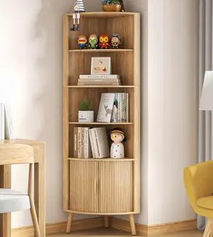 5-Tier Corner Shelf, 66.73''Tall Modern Corner Bookshelf, 5 Shelf Bookcase with 2 Fluted Doors, Freestanding Wood Corner Display Storage Shelf Organizer for Living Room, Office (Wood Color) 5-Tier Corner Shelf, 66.73''Tall Modern Corner Bookshelf, 5 Shelf Bookcase with 2 Fluted Doors, Freestanding Wood Corner Display Storage Shelf Organizer for Living Room, Office (Wood Color)