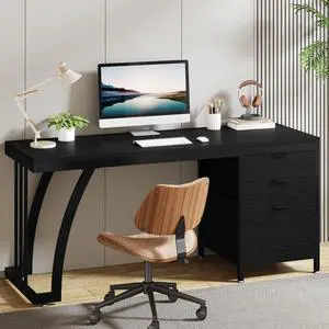 Computer Desk with 3 Drawers, 59-Inch PC Desk with Reversible Drawers, Industrial Study Writing Table Workstation with File Storage for Home Office (Black) Computer Desk with 3 Drawers, 59-Inch PC Desk with Reversible Drawers, Industrial Study Writing Table Workstation with File Storage for Home Office (Black)