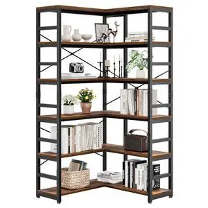 6 Tier Corner Bookshelf, Modern Corner Bookcase, Large Open Shelf Bookcase, Tall Bookshelves Storage Display Rack for Bedroom, Living Room and Home Office, Vintage 6 Tier Corner Bookshelf, Modern Corner Bookcase, Large Open Shelf Bookcase, Tall Bookshelves Storage Display Rack for Bedroom, Living Room and Home Office, Vintage