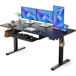 Large Electric Standing Desk with Keyboard Tray, 63x28 Inches Adjustable Height Sit Stand Up Desk, Home Office Desk Computer Workstation, Black Large Electric Standing Desk with Keyboard Tray, 63x28 Inches Adjustable Height Sit Stand Up Desk, Home Office Desk Computer Workstation, Black