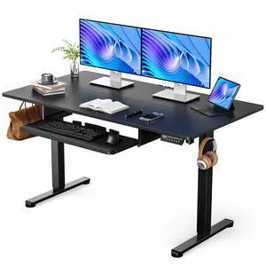 Electric Standing Desk with Keyboard Tray, 55x28 Inches Adjustable Height Sit Stand Up Desk, Home Office Desk Computer Workstation, Black Electric Standing Desk with Keyboard Tray, 55x28 Inches Adjustable Height Sit Stand Up Desk, Home Office Desk Computer Workstation, Black