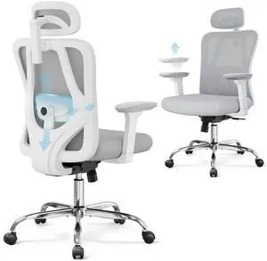 Ergonomic Mesh Office Chair with Adjustable 3D Headrest and Tilt Function, Big and Tall Reclining Comfy Home Computer Desk Chair with Lumbar Support and 3D Armrests, White Ergonomic Mesh Office Chair with Adjustable 3D Headrest and Tilt Function, Big and Tall Reclining Comfy Home Computer Desk Chair with Lumbar Support and 3D Armrests, White