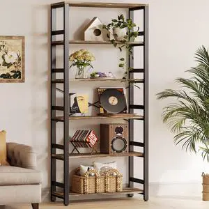 Bookshelf, 31.5in Wide Shelf 6 Tier Bookcase, 110lbs/shelf Vintage Industrial Style Bookshelves for Bedroom, Living Room and Home Office, Industrial Brown Bookshelf, 31.5in Wide Shelf 6 Tier Bookcase, 110lbs/shelf Vintage Industrial Style Bookshelves for Bedroom, Living Room and Home Office, Industrial Brown