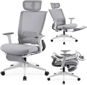 Foldable Office Chair with Foot Rest, Ergonomic Office Chair with Adjustable Lumbar Support, Headrest, Armrest, Home Office Desk Chairs for Space Saving, Grey Foldable Office Chair with Foot Rest, Ergonomic Office Chair with Adjustable Lumbar Support, Headrest, Armrest, Home Office Desk Chairs for Space Saving, Grey