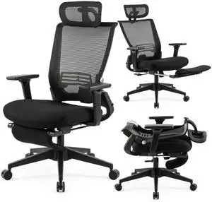 Foldable Office Chair with Foot Rest, Ergonomic Office Chair with Adjustable Lumbar Support, Headrest, Armrest, Home Office Desk Chairs for Space Saving, Work from Home, Black Foldable Office Chair with Foot Rest, Ergonomic Office Chair with Adjustable Lumbar Support, Headrest, Armrest, Home Office Desk Chairs for Space Saving, Work from Home, Black