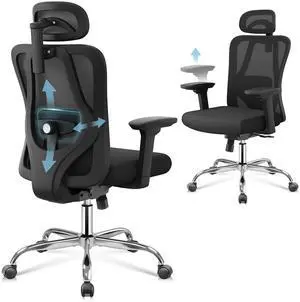 Ergonomic Mesh Office Chair with Adjustable 3D Headrest and Tilt Function, Big and Tall Reclining Comfy Home Computer Desk Chair with Lumbar Support and 3D Armrests, Black Ergonomic Mesh Office Chair with Adjustable 3D Headrest and Tilt Function, Big and Tall Reclining Comfy Home Computer Desk Chair with Lumbar Support and 3D Armrests, Black