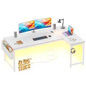 63" L Shaped Desk with 0.95" Thick Desktop for Home Office,White | Computer Desk with Power Outlets & LED Lights,220 lbs Supports for 2 Monitors,Reversible Corner Desk for Work,Study,Gaming 63" L Shaped Desk with 0.95" Thick Desktop for Home Office,White | Computer Desk with Power Outlets & LED Lights,220 lbs Supports for 2 Monitors,Reversible Corner Desk for Work,Study,Gaming