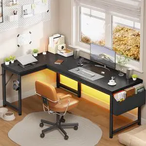 63" L Shaped Desk with 0.95" Thick Desktop for Home Office,Black | Computer Desk with Power Outlets & LED Lights,220 lbs Supports for 2 Monitors,Reversible Corner Desk for Work,Study,Gaming 63" L Shaped Desk with 0.95" Thick Desktop for Home Office,Black | Computer Desk with Power Outlets & LED Lights,220 lbs Supports for 2 Monitors,Reversible Corner Desk for Work,Study,Gaming