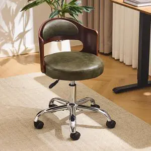 Armless Home Office Desk Chair, Adjustable Swivel Chair,Dual-Use with/no Wheels,Small Retro Designed Walnut Curved Task Chair,Cushioned Nail Tech Chair for Study Area,Workspace,PU,Olive Green Armless Home Office Desk Chair, Adjustable Swivel Chair,Dual-Use with/no Wheels,Small Retro Designed Walnut Curved Task Chair,Cushioned Nail Tech Chair for Study Area,Workspace,PU,Olive Green