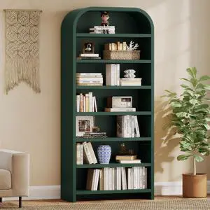 70" Tall Arched Bookcase, 7-Tier Freestanding Storage Cabinet with Adjustable Shelves, Thick MDF Bookshelf for Bathroom Living Room Bedroom (Green) 70" Tall Arched Bookcase, 7-Tier Freestanding Storage Cabinet with Adjustable Shelves, Thick MDF Bookshelf for Bathroom Living Room Bedroom (Green)