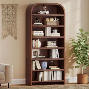 70" Tall Arched Bookcase, 7-Tier Freestanding Storage Cabinet with Adjustable Shelves, Thick MDF Bookshelf for Bathroom Living Room Bedroom (Walnut) 70" Tall Arched Bookcase, 7-Tier Freestanding Storage Cabinet with Adjustable Shelves, Thick MDF Bookshelf for Bathroom Living Room Bedroom (Walnut)