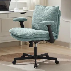 Criss Cross Legged Office Chair with Wheels and Flip-Up Arms, Upholstered Criss Cross Desk Chair, Wide Seat Chairs for Home Office, Vanity, Apartment, Light Green Criss Cross Legged Office Chair with Wheels and Flip-Up Arms, Upholstered Criss Cross Desk Chair, Wide Seat Chairs for Home Office, Vanity, Apartment, Light Green