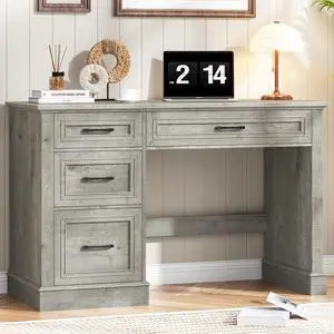 Farmhouse 47" Executive Desk with 3 Drawers and Adjustable File Drawer, Workstation Computer Desk for Home Office, Study, Grey Farmhouse 47" Executive Desk with 3 Drawers and Adjustable File Drawer, Workstation Computer Desk for Home Office, Study, Grey