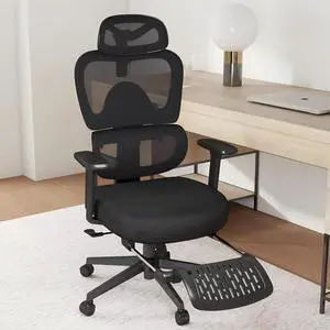 Ergonomic Office Chair with Footrest Adjustable Lumbar Support, 3D Armrests & Headrest, Wide-Seat High-Back Mesh Computer Chair with Casters, Suitable for Home & Office, Black Ergonomic Office Chair with Footrest Adjustable Lumbar Support, 3D Armrests & Headrest, Wide-Seat High-Back Mesh Computer Chair with Casters, Suitable for Home & Office, Black