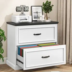 2 Drawer File Cabinet, Farmhouse Lateral Filing Cabinet for Letter/A4/Legal Size Hanging Files, Large Wood File Storage Cabinets Printer Stand for Home Office, White and Black 2 Drawer File Cabinet, Farmhouse Lateral Filing Cabinet for Letter/A4/Legal Size Hanging Files, Large Wood File Storage Cabinets Printer Stand for Home Office, White and Black