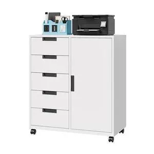5 Drawer Storage Cabinet, Mobile Printer Stand for Home Office,Dresser Chest with Shelves and Door(White) 5 Drawer Storage Cabinet, Mobile Printer Stand for Home Office,Dresser Chest with Shelves and Door(White)