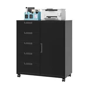 5 Drawer Storage Cabinet, Mobile Printer Stand for Home Office,Dresser Chest with Shelves and Door(Black) 5 Drawer Storage Cabinet, Mobile Printer Stand for Home Office,Dresser Chest with Shelves and Door(Black)