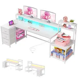 71 White L Shaped Desk with Drawers,Printer Shelf for Home Office | 3 Fabric Drawers, Printer Stand & Shelves; Organize Office and Study Supplies for Tidy Bedroom & Study Space,White 71 White L Shaped Desk with Drawers,Printer Shelf for Home Office | 3 Fabric Drawers, Printer Stand & Shelves; Organize Office and Study Supplies for Tidy Bedroom & Study Space,White