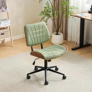 Wide Curved Seat&Back Armless Home Office Chair,Ergoromic Adjustable-Height Desk Chair,Swivel&Tilting Function,Stylish Walnut Task Chair for Meeing Room,Dining Room,PU,Olive Green Wide Curved Seat&Back Armless Home Office Chair,Ergoromic Adjustable-Height Desk Chair,Swivel&Tilting Function,Stylish Walnut Task Chair for Meeing Room,Dining Room,PU,Olive Green