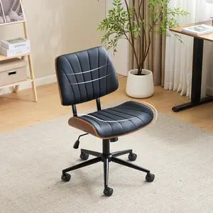 Wide Curved Seat&Back Armless Home Office Chair,Ergoromic Adjustable-Height Desk Chair,Swivel&Tilting Function,Stylish Walnut Task Chair for Meeing Room,Dining Room,PU, Black Wide Curved Seat&Back Armless Home Office Chair,Ergoromic Adjustable-Height Desk Chair,Swivel&Tilting Function,Stylish Walnut Task Chair for Meeing Room,Dining Room,PU, Black