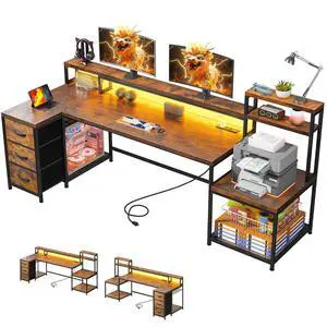 71 L Shaped Computer Desk with Drawers,Printer Shelf for Home Office | 3 Fabric Drawers, Printer Stand & Shelves; Organize Office and Study Supplies for Tidy Bedroom & Study Space, Rustic Brown 71 L Shaped Computer Desk with Drawers,Printer Shelf for Home Office | 3 Fabric Drawers, Printer Stand & Shelves; Organize Office and Study Supplies for Tidy Bedroom & Study Space, Rustic Brown