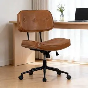 Walnut Armless Modern Office Desk Chair with Wheels, PU Leather Adjustable Height Swivel Rolling Task Chair, Ergonomic Criss Cross Legged Computer Chair (Brown) Walnut Armless Modern Office Desk Chair with Wheels, PU Leather Adjustable Height Swivel Rolling Task Chair, Ergonomic Criss Cross Legged Computer Chair (Brown)