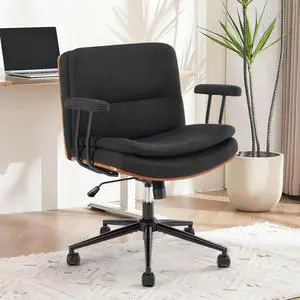 Home Office Desk Chair with Armrests & Wheels, Modern Walnut Swivel Rolling Executive Task Chair, Height Adjustable Ergonomic Computer Chair, Black Fabric Home Office Desk Chair with Armrests & Wheels, Modern Walnut Swivel Rolling Executive Task Chair, Height Adjustable Ergonomic Computer Chair, Black Fabric