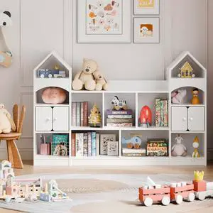 Castle Shape Children's Bookshelf, Kids Bookcase Display Case Kids Toy Storage Organizer Multifunctional Storage Cabinet Bookshelf Suitable for Playroom, Children's Room, Living Room, White Castle Shape Children's Bookshelf, Kids Bookcase Display Case Kids Toy Storage Organizer Multifunctional Storage Cabinet Bookshelf Suitable for Playroom, Children's Room, Living Room, White