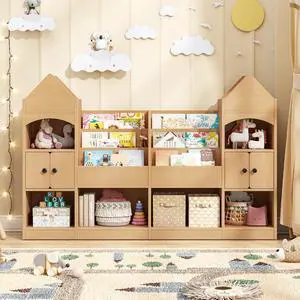 Castle Shape Children's Bookshelf, Kids Bookcase Display Case Kids Toy Storage Organizer Multifunctional Storage Cabinet Bookshelf Suitable for Playroom, Children's Room, Living Room, Oak Castle Shape Children's Bookshelf, Kids Bookcase Display Case Kids Toy Storage Organizer Multifunctional Storage Cabinet Bookshelf Suitable for Playroom, Children's Room, Living Room, Oak
