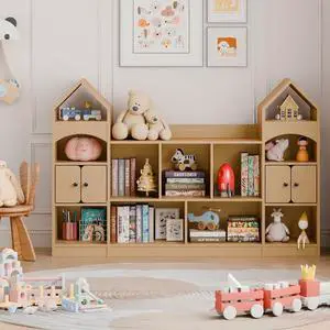 Castle Shape Children's Bookshelf, Kids Bookcase Display Case Kids Toy Storage Organizer Multifunctional Storage Cabinet Bookshelf Suitable for Playroom, Children's Room, Living Room, Oak Castle Shape Children's Bookshelf, Kids Bookcase Display Case Kids Toy Storage Organizer Multifunctional Storage Cabinet Bookshelf Suitable for Playroom, Children's Room, Living Room, Oak