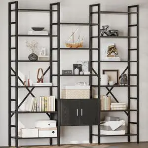 70x78 Triple 6 Tier Book Shelf, Industrial Large Bookcase with Storage Cabinet, Tall Bookshelf with 16 Open Display Shelves Metal Frame Furniture for Living Room Bedroom Home Office Black 70x78 Triple 6 Tier Book Shelf, Industrial Large Bookcase with Storage Cabinet, Tall Bookshelf with 16 Open Display Shelves Metal Frame Furniture for Living Room Bedroom Home Office Black