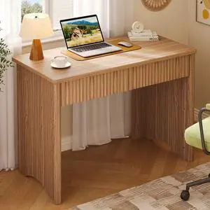40 Inch Fluted Wood Computer Desk with Drawers, Modern Home Office Desk, Compact Writing Desk, Laptop PC Desk for Bedroom, Studio, Study Room, Small Space & Dorm 40 Inch Fluted Wood Computer Desk with Drawers, Modern Home Office Desk, Compact Writing Desk, Laptop PC Desk for Bedroom, Studio, Study Room, Small Space & Dorm