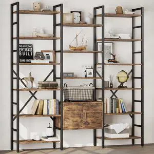 70x78 Triple 6 Tier Book Shelf, Industrial Large Bookcase with Storage Cabinet, Tall Bookshelf with 16 Open Display Shelves Metal Frame Furniture for Living Room Bedroom Home Office Brown 70x78 Triple 6 Tier Book Shelf, Industrial Large Bookcase with Storage Cabinet, Tall Bookshelf with 16 Open Display Shelves Metal Frame Furniture for Living Room Bedroom Home Office Brown