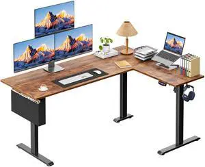 L Shaped Electric Standing Desk,63 Inch Adjustable Height Sit to Stand Corner Desk with Memory Presets, Reversible Computer Table for Home Office, Work and Study, Rustic Brown L Shaped Electric Standing Desk,63 Inch Adjustable Height Sit to Stand Corner Desk with Memory Presets, Reversible Computer Table for Home Office, Work and Study, Rustic Brown
