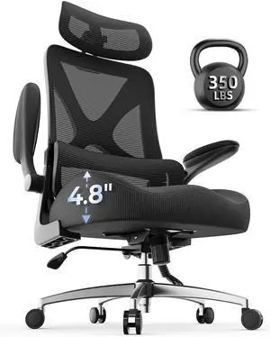 Ergonomic Office Chair 4.8" Thick Wide Seat for Long Hours | 350lbs Heavy Duty, Breathable Mesh Back, Flip-up Arms & Noiseless Rollers, Fits Small Spaces 24" Desk Home Office Ergonomic Office Chair 4.8" Thick Wide Seat for Long Hours | 350lbs Heavy Duty, Breathable Mesh Back, Flip-up Arms & Noiseless Rollers, Fits Small Spaces 24" Desk Home Office