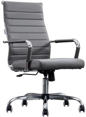 Home Office Chair Ribbed, Modern Leather Conference Room Chairs, Ergonomic Office Desk Chair, High Back Executive Computer Chair, Adjustable Swivel Chair with Arms (Grey) Home Office Chair Ribbed, Modern Leather Conference Room Chairs, Ergonomic Office Desk Chair, High Back Executive Computer Chair, Adjustable Swivel Chair with Arms (Grey)