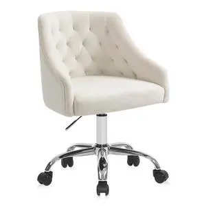 Home Office Chair, Velvet Swivel Adjustable Accent Vanity Chair with Arms Nailhead Trim for Bedroom, for to Living Room, Studying, Office (Ivory White) Home Office Chair, Velvet Swivel Adjustable Accent Vanity Chair with Arms Nailhead Trim for Bedroom, for to Living Room, Studying, Office (Ivory White)