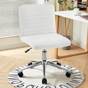PU Leather Armless Office Chair - 360° Swivel Computer Desk Chair with Adjustable Height & Comfy Chrome Legs, Ivory White - Perfect for Home Office, Bedroom, Living Room & Vanity, Ivory White PU Leather Armless Office Chair - 360° Swivel Computer Desk Chair with Adjustable Height & Comfy Chrome Legs, Ivory White - Perfect for Home Office, Bedroom, Living Room & Vanity, Ivory White