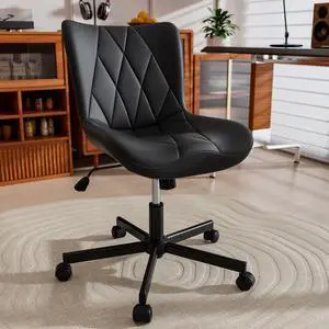 Armless Desk Chair, Morden Home Office Chair no Arms, Adjustable Height & Rocking Computer Chair, PU Leather Vanity Chair, Ergonomic Seat Soft Padded Desk Chairs for Home Small Space, Black Armless Desk Chair, Morden Home Office Chair no Arms, Adjustable Height & Rocking Computer Chair, PU Leather Vanity Chair, Ergonomic Seat Soft Padded Desk Chairs for Home Small Space, Black