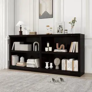 64" W Double Wide Horizontal Bookshelf, 2 Tiers 4 Storage Cube Book Case | Open Shelf Bookcase, Display Cabinet Organizer Indoor Furniture, Home Library Office, Dark Cherry, Adjustable Shelf 64" W Double Wide Horizontal Bookshelf, 2 Tiers 4 Storage Cube Book Case | Open Shelf Bookcase, Display Cabinet Organizer Indoor Furniture, Home Library Office, Dark Cherry, Adjustable Shelf