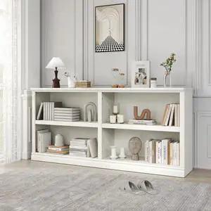 Double Wide Open Shelf Bookcase - 2 Tiers 4 Storage Cube Adjustable Space Book Case, Display Cabinet Organizer with Bookshelf, 64.8 inch Width Indoor Furniture for Home Library Office, White Double Wide Open Shelf Bookcase - 2 Tiers 4 Storage Cube Adjustable Space Book Case, Display Cabinet Organizer with Bookshelf, 64.8 inch Width Indoor Furniture for Home Library Office, White