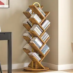 16-Tier Tree Rotating Bookshelf, 360 Degree Spinning Standing Bookcase for Magazines DVDs Books, Corner Bookcase for Living Room Bedroom Study, Rustic Brown 16-Tier Tree Rotating Bookshelf, 360 Degree Spinning Standing Bookcase for Magazines DVDs Books, Corner Bookcase for Living Room Bedroom Study, Rustic Brown
